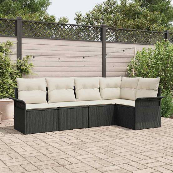 Salon de jardin 5 places en poly rotin avec canapés et rangement Noir – ComfortXL Outdoor Living - Image 1