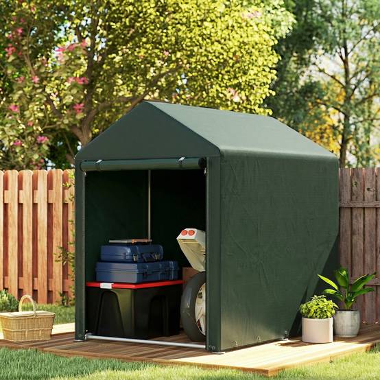 Abri de jardin pour vélos 1,2 x 1,8 x 1,65 m, 2 compartiments, porte zippée, imperméable, résistant aux UV, vert - Image 3