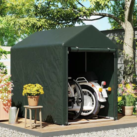 Abri de jardin pour vélos 1,2 x 1,8 x 1,65 m, 2 compartiments, porte zippée, imperméable, résistant aux UV, vert - Image 9