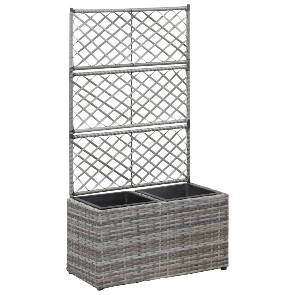 Helloshop26 - Jardinière lit surélevé plantes fleurs jardin en treillis 2 pots 58 x 30 x 107 cm résine tressée gris - Imagen 1