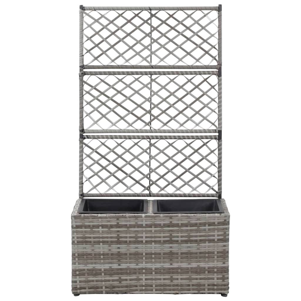 Helloshop26 - Jardinière lit surélevé plantes fleurs jardin en treillis 2 pots 58 x 30 x 107 cm résine tressée gris - Imagen 2
