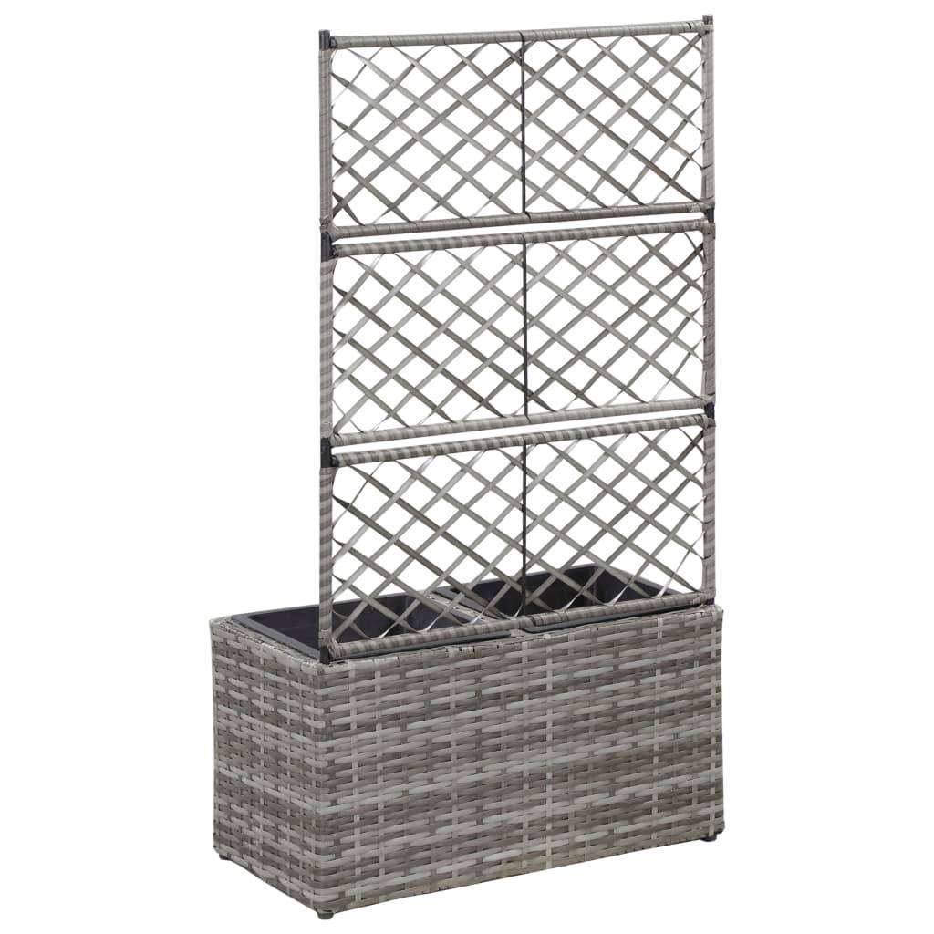Helloshop26 - Jardinière lit surélevé plantes fleurs jardin en treillis 2 pots 58 x 30 x 107 cm résine tressée gris - Imagen 3