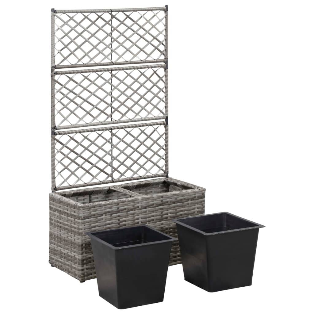 Helloshop26 - Jardinière lit surélevé plantes fleurs jardin en treillis 2 pots 58 x 30 x 107 cm résine tressée gris - Imagen 4