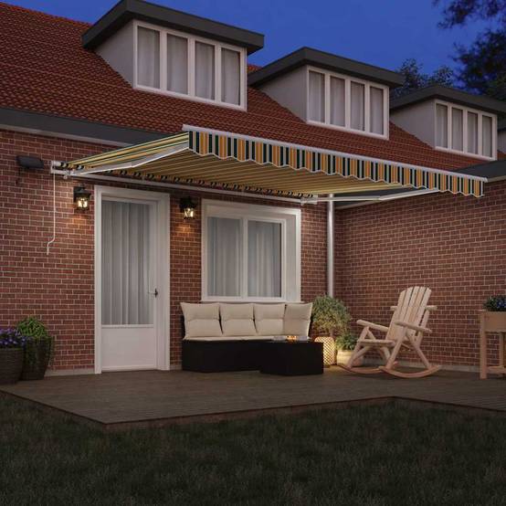 Auvent de Terrasse Manuel Tissu Acier avec Éclairage LED pour Soirées Vert et Jaune 400x300 cm – ComfortXL Outdoor Living - Image 3