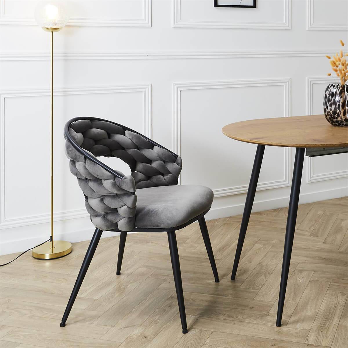ALTOBUY - Lot de 2 Chaises en Velours Gris Pieds Métal Noir - OSCAR - Image 4