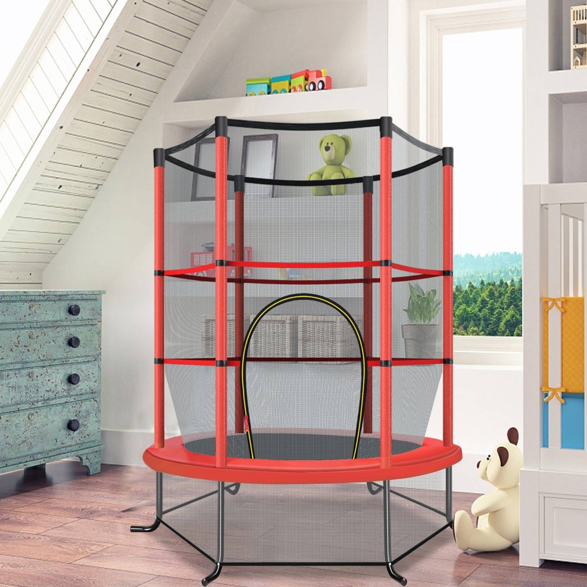 Trampoline de Jardin pour Enfants Ø165CM avec Filet de Protection Appuis de Ressorts et Structure en Acier Rouge F410R - Image 2