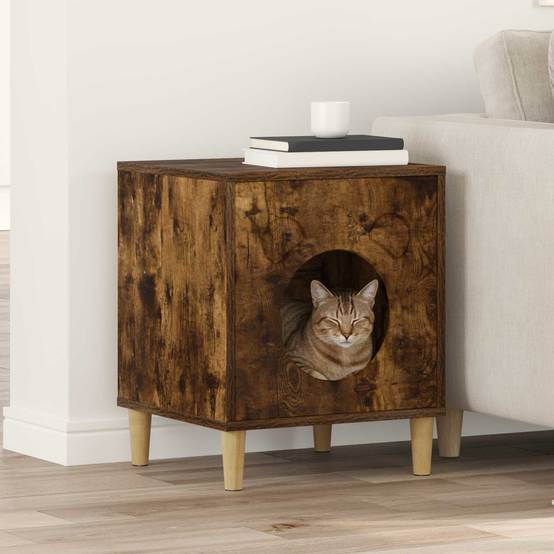 Cube Chat Design Chêne Fumé Repos Brun 53cm pour Chat Timide Cachette - ComfortXL Outdoor Living - Image 1