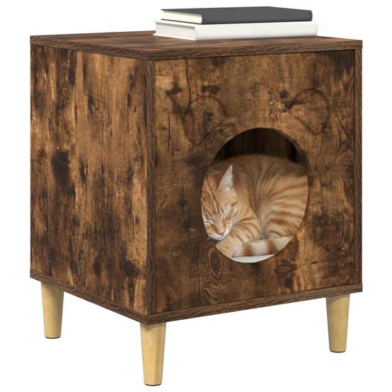 Cube Chat Design Chêne Fumé Repos Brun 53cm pour Chat Timide Cachette - ComfortXL Outdoor Living - Image 3