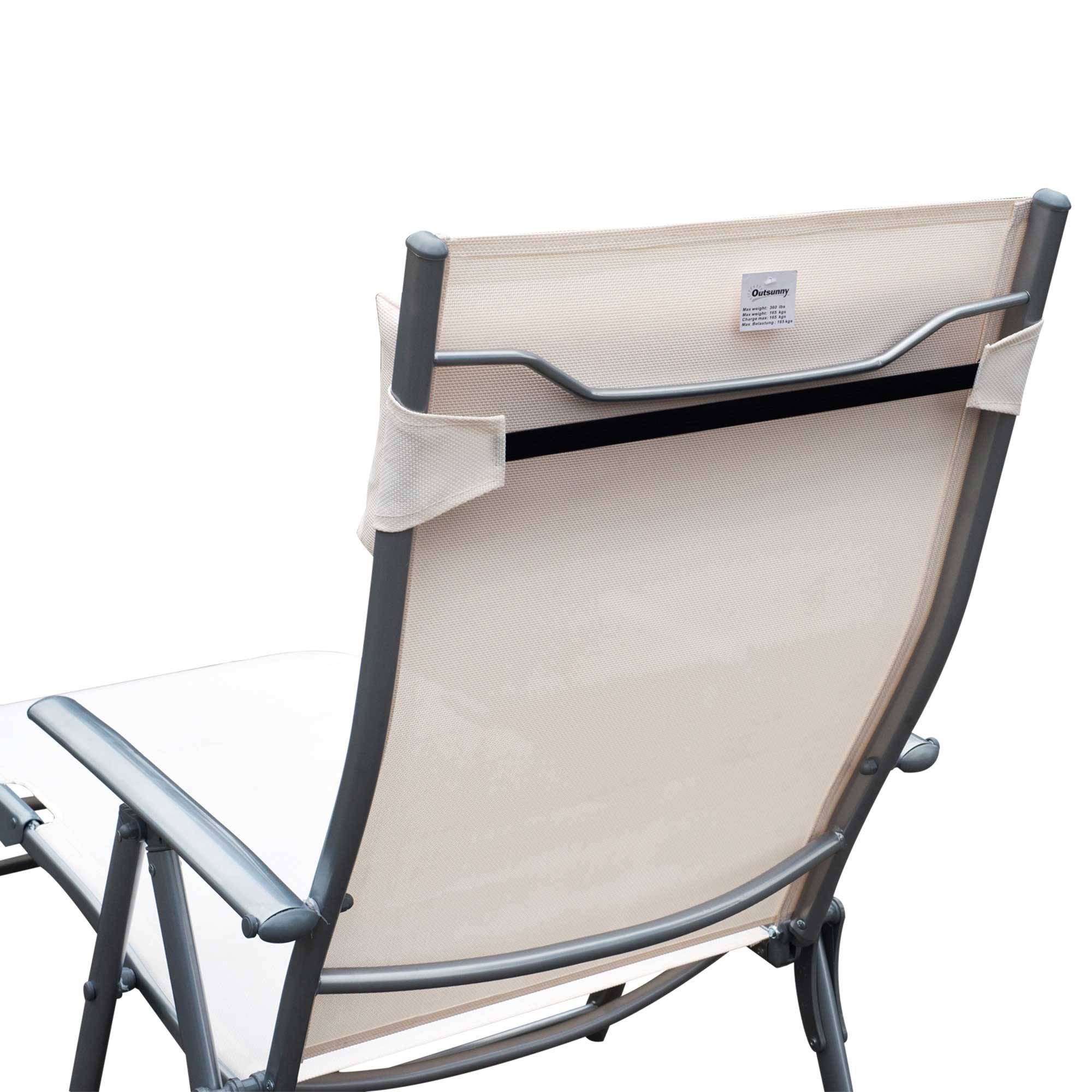 Outsunny - Bain de soleil pliable dossier inclinable multi-positions têtière fournie métal époxy textilène beige - Outsunny - Imagen 5