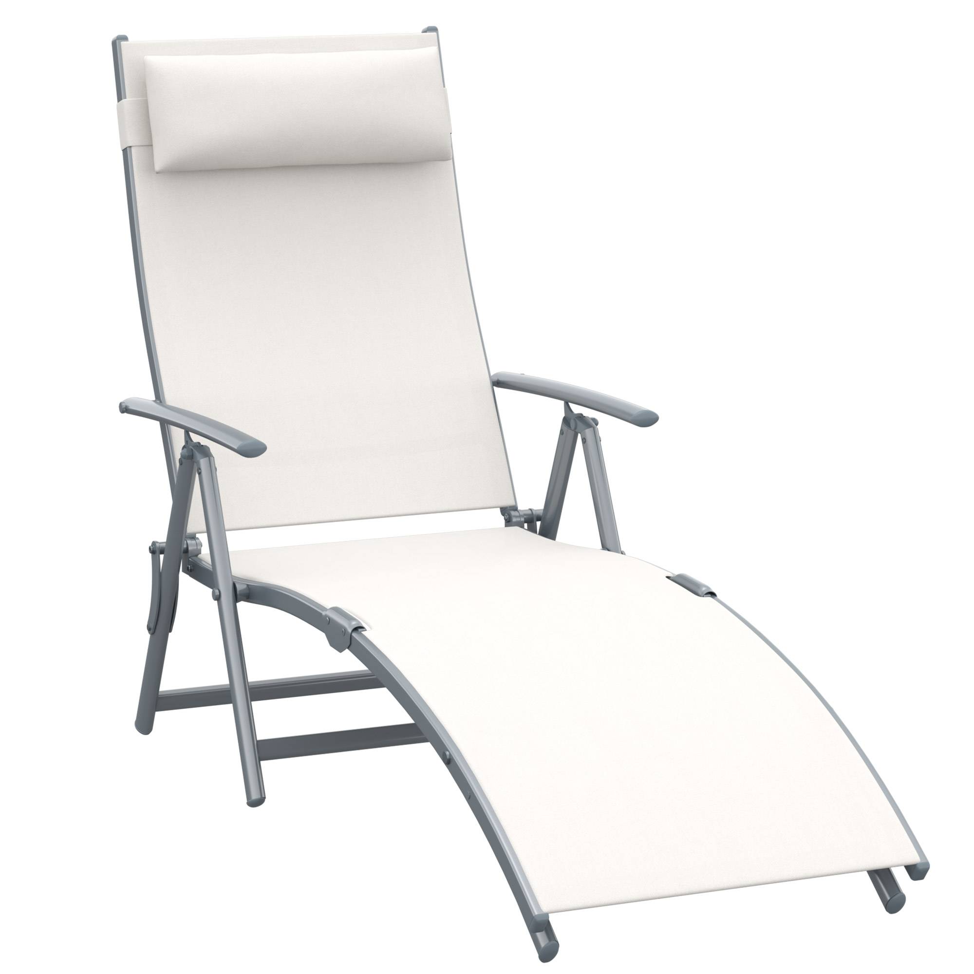 Outsunny - Bain de soleil pliable dossier inclinable multi-positions têtière fournie métal époxy textilène beige - Outsunny - Imagen 1