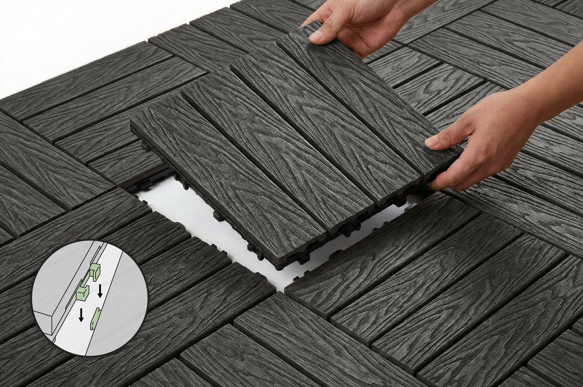 Casanoov Lot de 30 dalles clipsables terrasse en composite JURA effet bois gris 30x30cm - Image 4