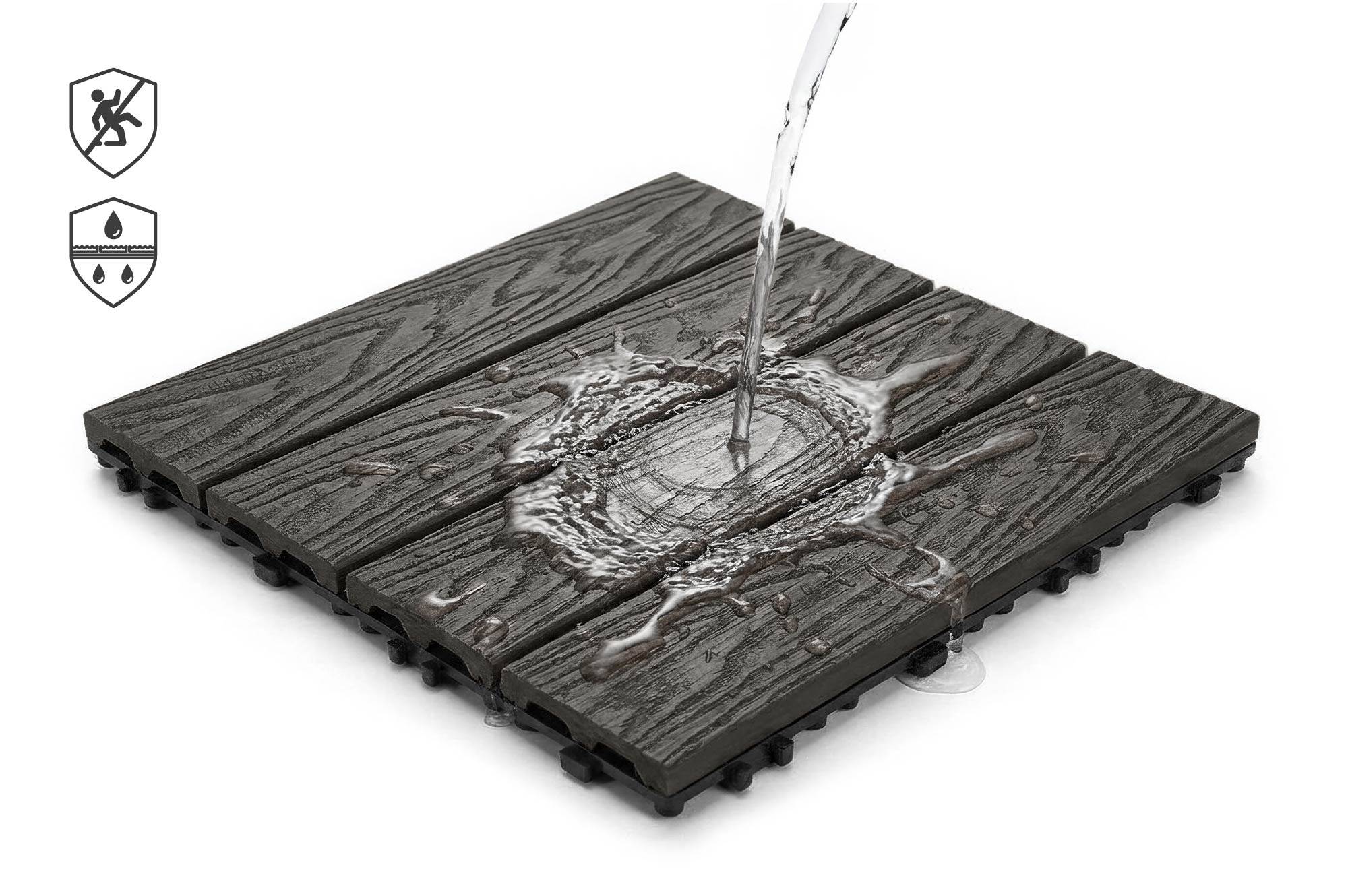Casanoov Lot de 30 dalles clipsables terrasse en composite JURA effet bois gris 30x30cm - Image 8