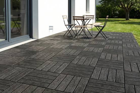 Casanoov Lot de 30 dalles clipsables terrasse en composite JURA effet bois gris 30x30cm - Image 2
