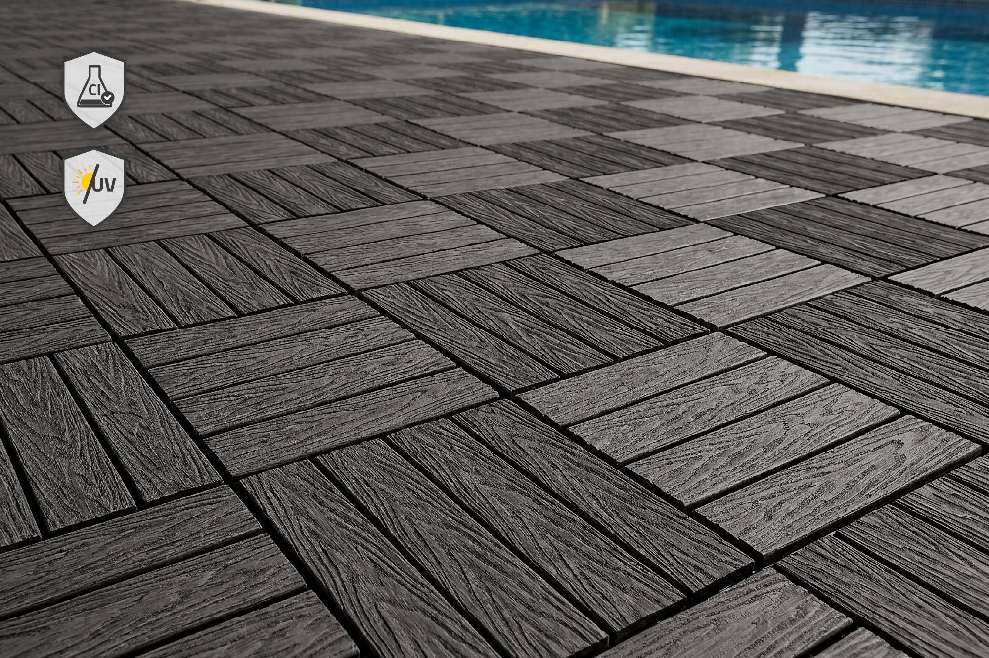 Casanoov Lot de 30 dalles clipsables terrasse en composite JURA effet bois gris 30x30cm - Image 7