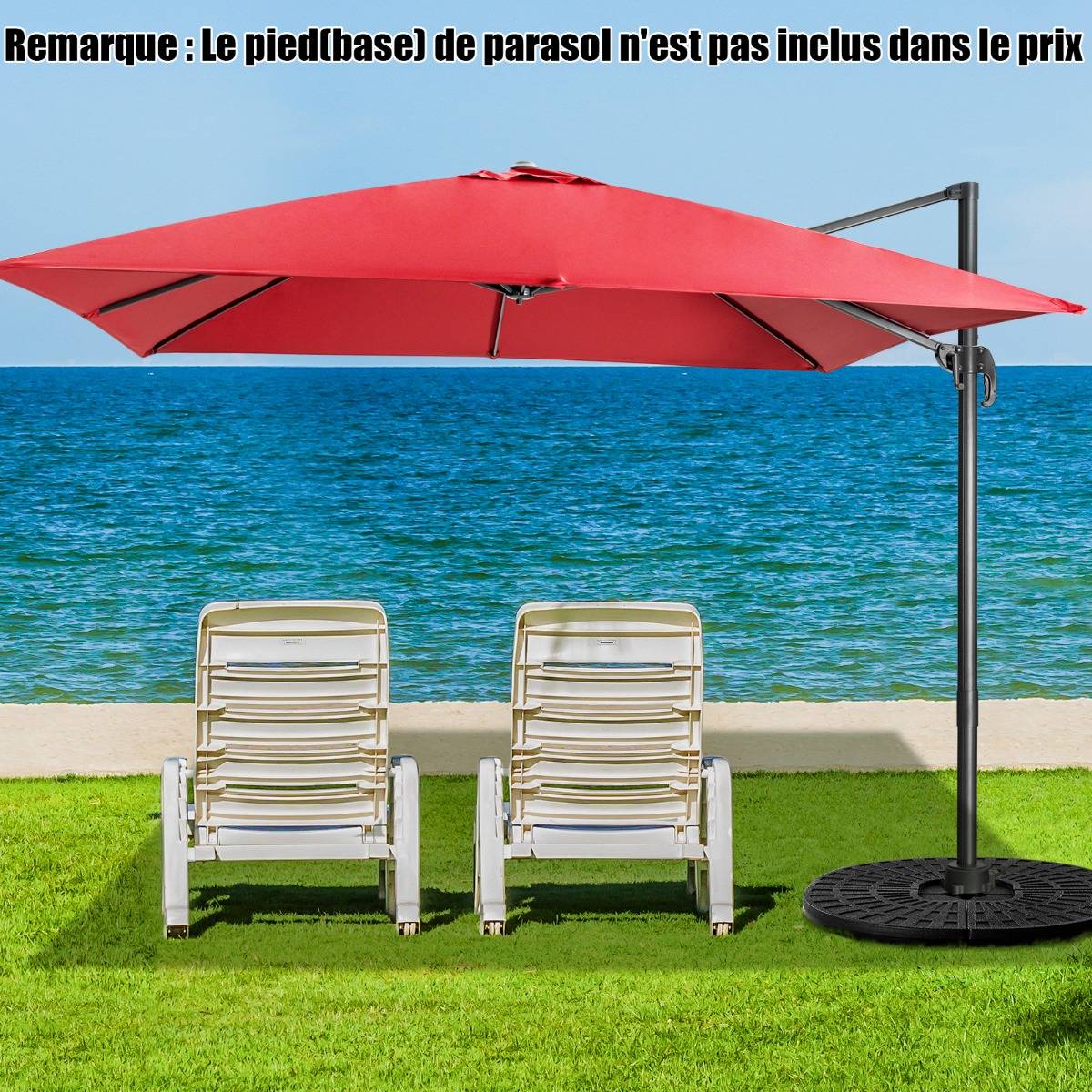 Parasol Déporté Inclinable 3x3M avec Base Croisée Rotation à 360° Manivelle 8 Baleines Event - Image 2