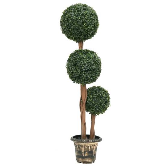 Buis Artificiel Triple Boule Topiaire Pot Inclus Intérieur Extérieur 119cm - ComfortXL Outdoor Living - Image 1