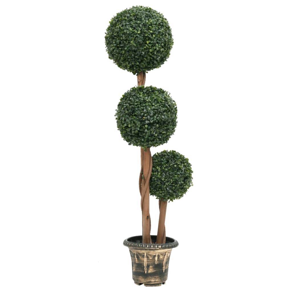 Buis Artificiel Triple Boule Topiaire Pot Inclus Intérieur Extérieur 119cm - ComfortXL Outdoor Living - Image 1