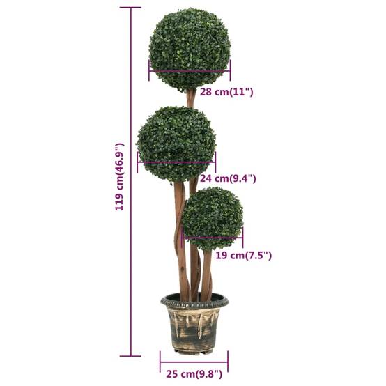 Buis Artificiel Triple Boule Topiaire Pot Inclus Intérieur Extérieur 119cm - ComfortXL Outdoor Living - Image 5