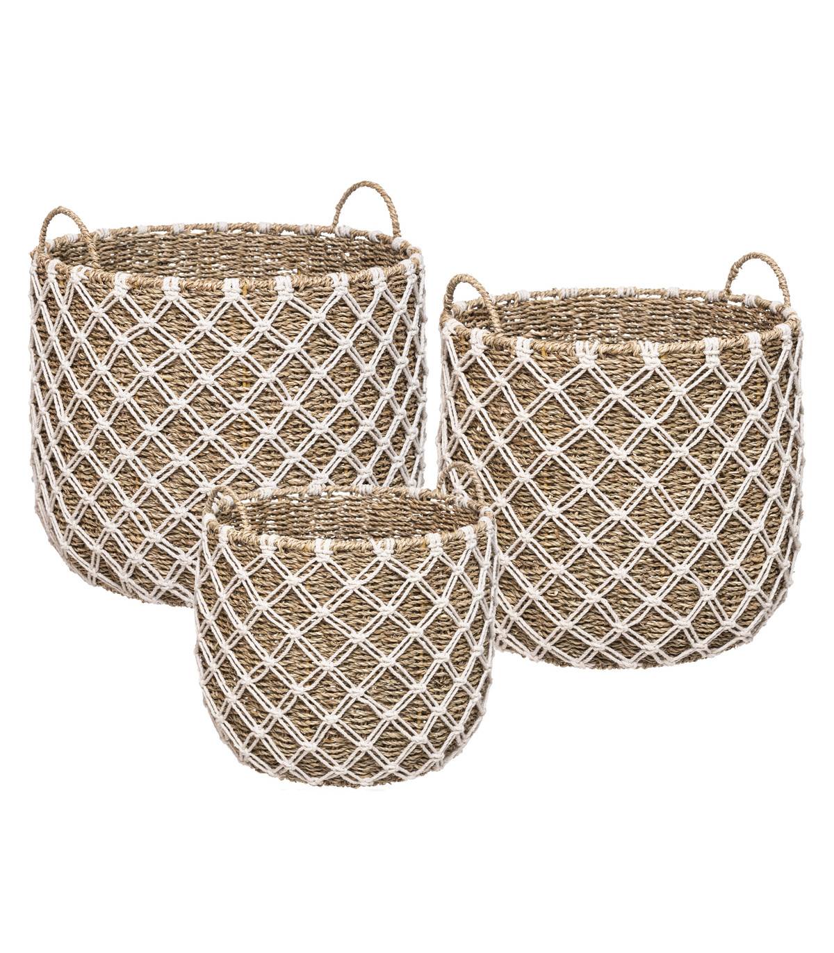 Set de 3 Paniers de rangement en Macramé et Roseau naturel - Imagen 1