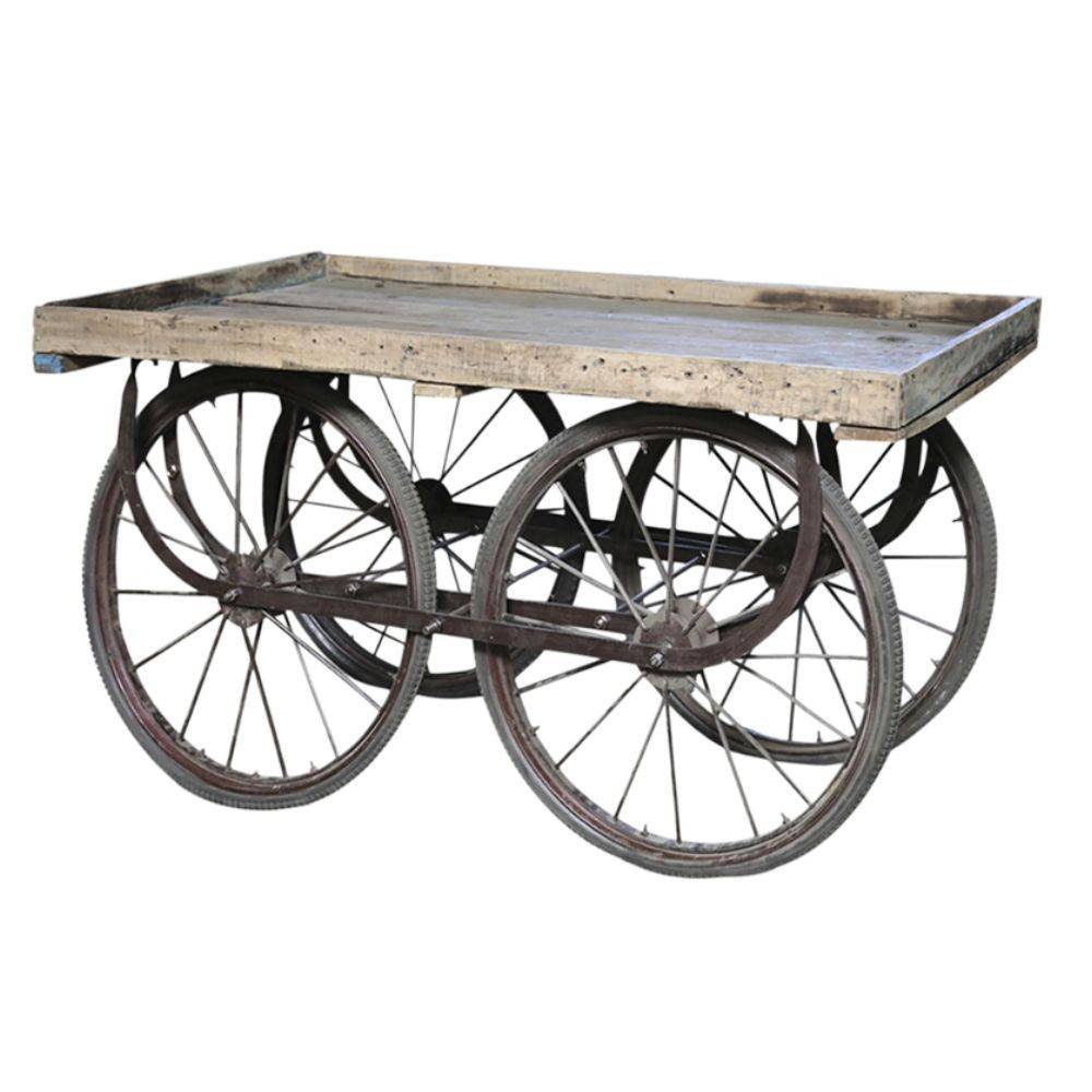 Chemin De Campagne - Chariot ancien en bois recyclé marron et fer noir 144 x 70 x 79 cm Chemin de campagne - Imagen 1