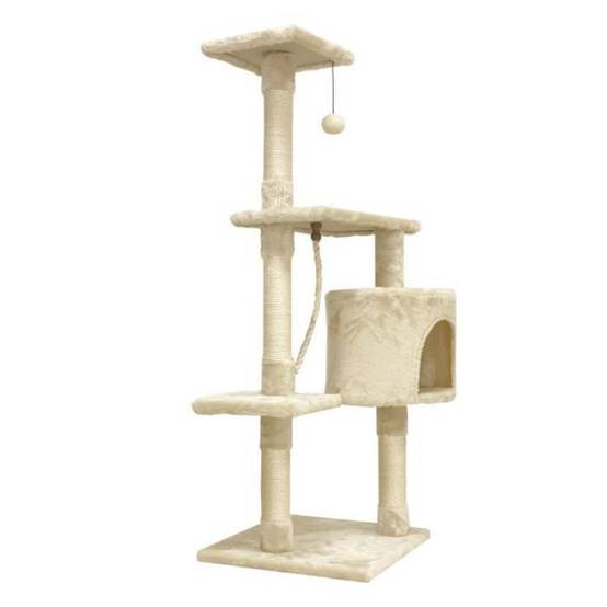 PALOMA Arbre a chat beige 40 x 40 x 114cm - 3 plateformes, 1 corde, 1 niche , poteaux a griffer - Image 1