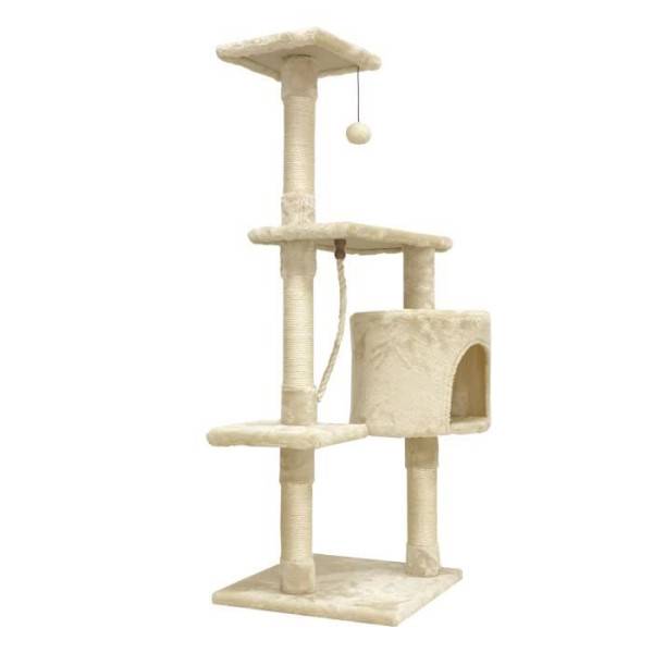 PALOMA Arbre a chat beige 40 x 40 x 114cm - 3 plateformes, 1 corde, 1 niche , poteaux a griffer - Image 1