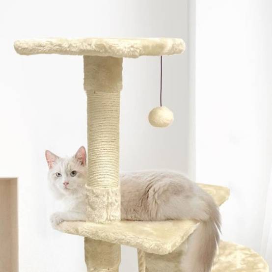 PALOMA Arbre a chat beige 40 x 40 x 114cm - 3 plateformes, 1 corde, 1 niche , poteaux a griffer - Image 4