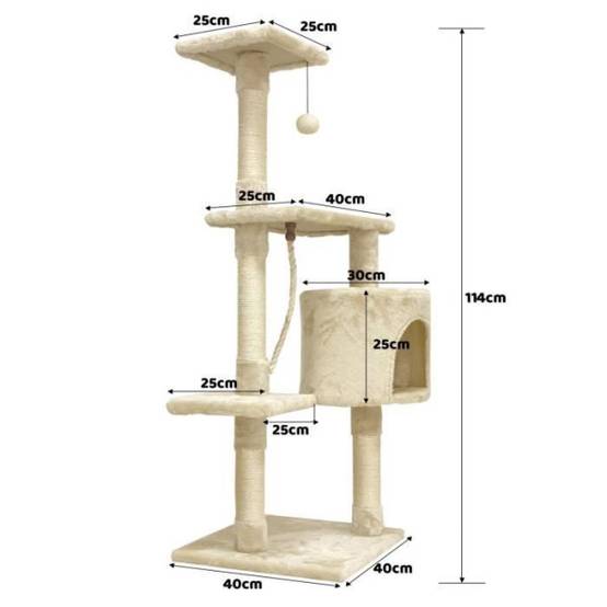 PALOMA Arbre a chat beige 40 x 40 x 114cm - 3 plateformes, 1 corde, 1 niche , poteaux a griffer - Image 3