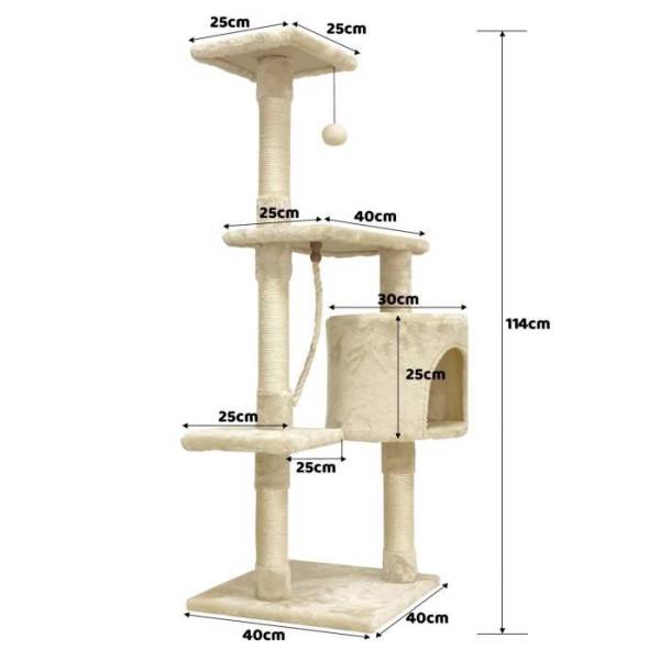 PALOMA Arbre a chat beige 40 x 40 x 114cm - 3 plateformes, 1 corde, 1 niche , poteaux a griffer - Image 3