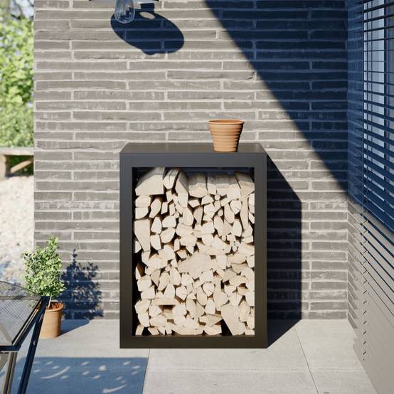 Range bûches acier robuste pour cheminée jardin intérieur extérieur Noir 80 cm – ComfortXL Outdoor Living - Image 1