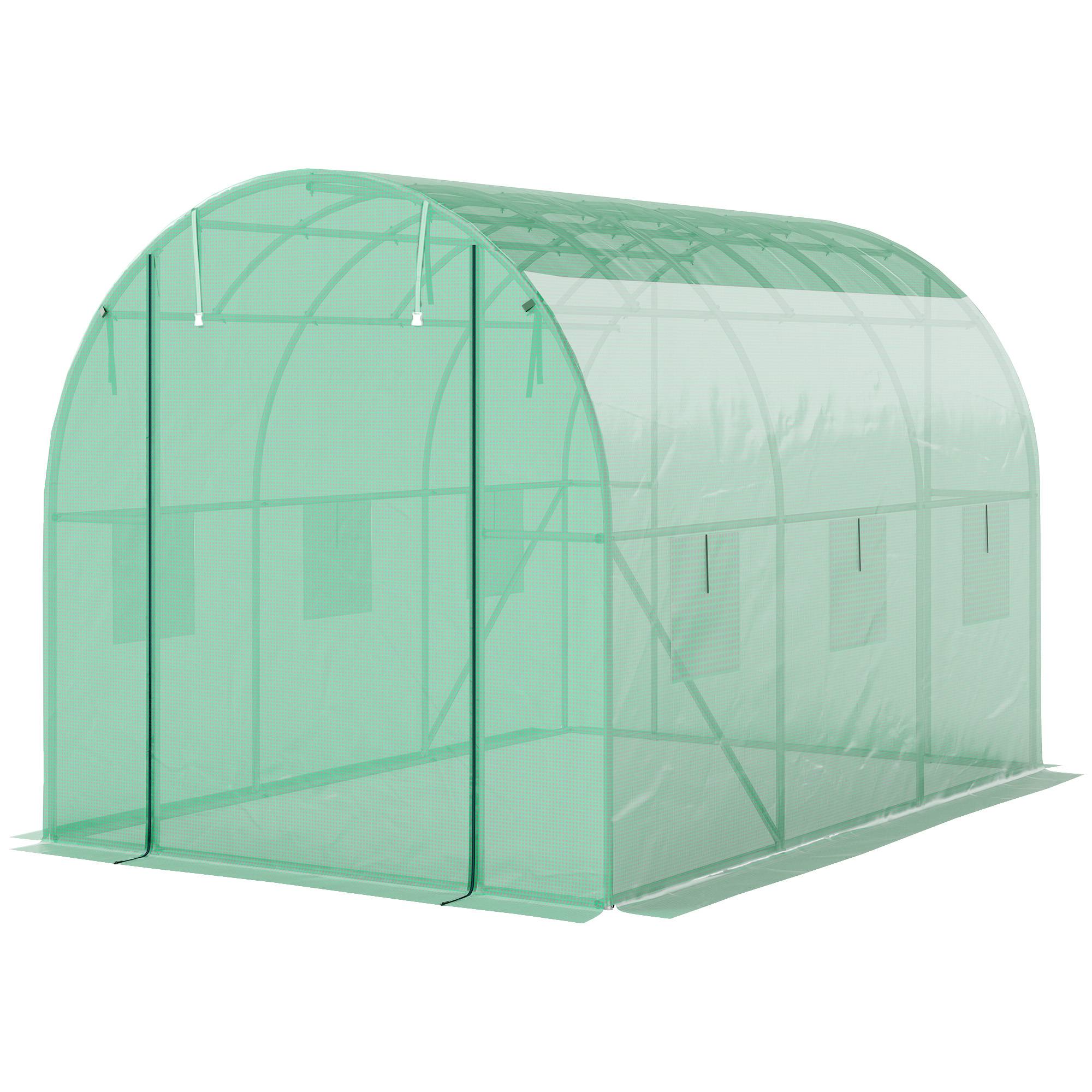 Polytunnel avec bâche plastique et cadre acier, serre accessible avec portes enroulables, Vert - Image 2