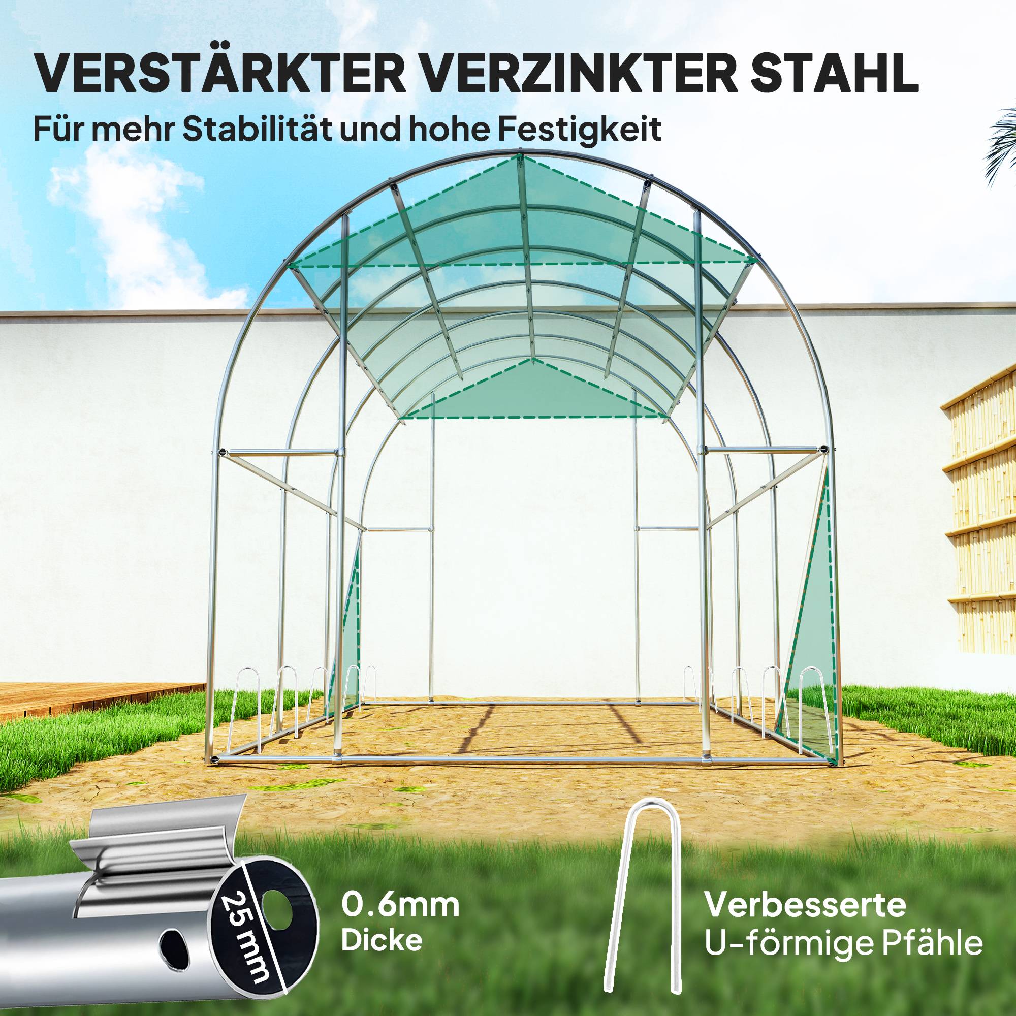 Polytunnel avec bâche plastique et cadre acier, serre accessible avec portes enroulables, Vert - Image 7