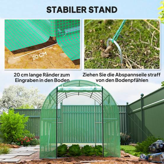 Polytunnel avec bâche plastique et cadre acier, serre accessible avec portes enroulables, Vert - Image 9