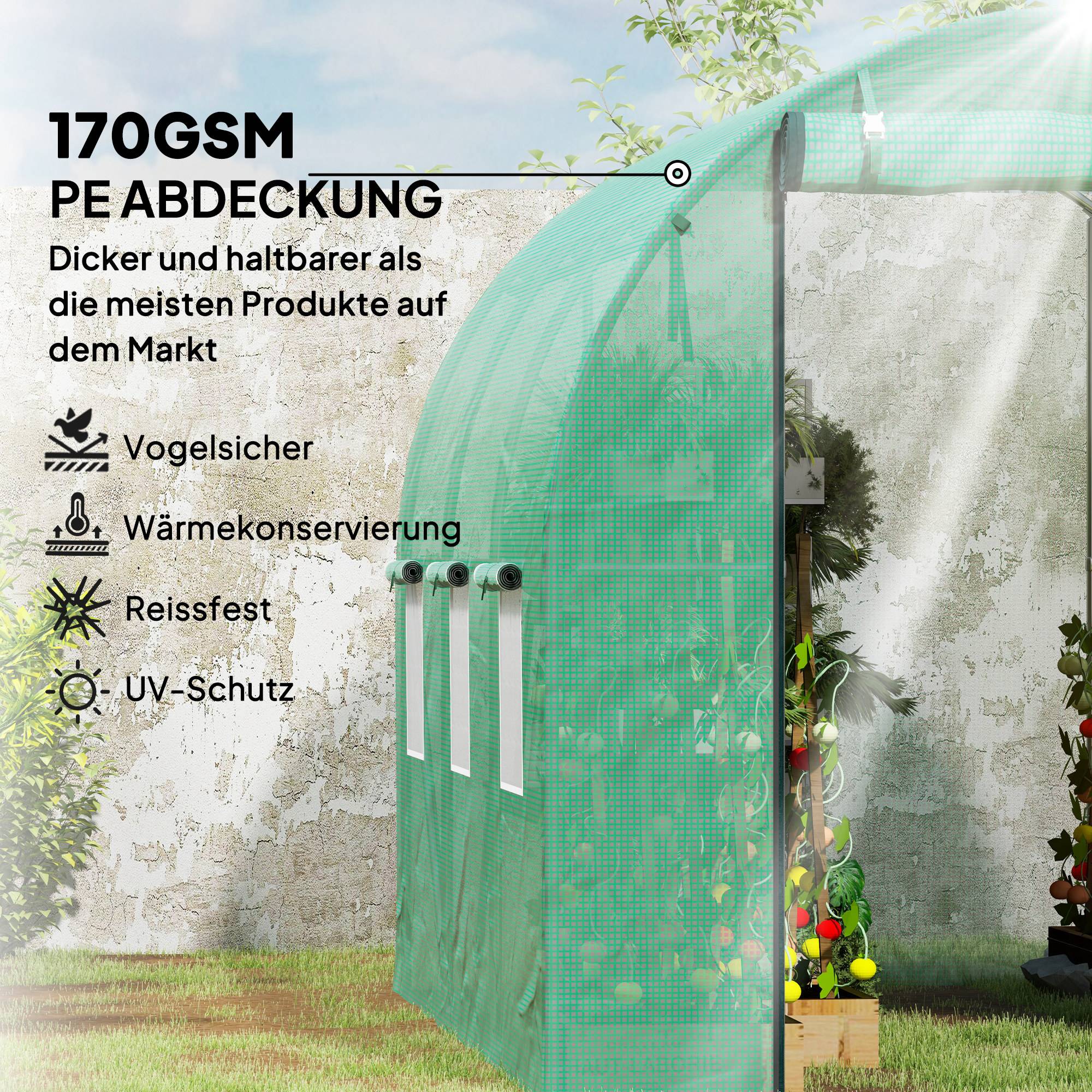 Polytunnel avec bâche plastique et cadre acier, serre accessible avec portes enroulables, Vert - Image 6