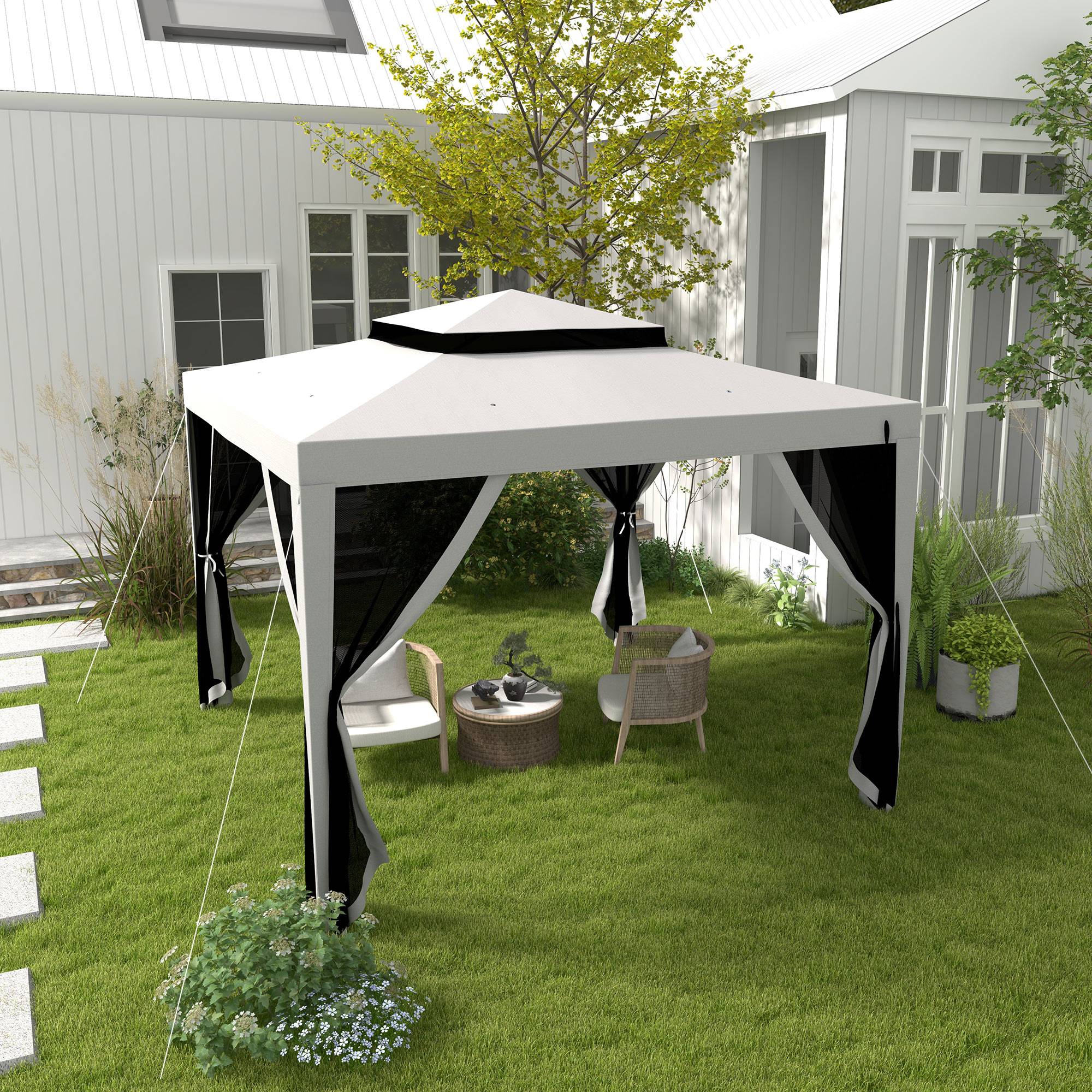 Outsunny - Tonnelle barnum de jardin 3x3m 4 moustiquaires amovibles double toit gris - Outsunny - Image 2