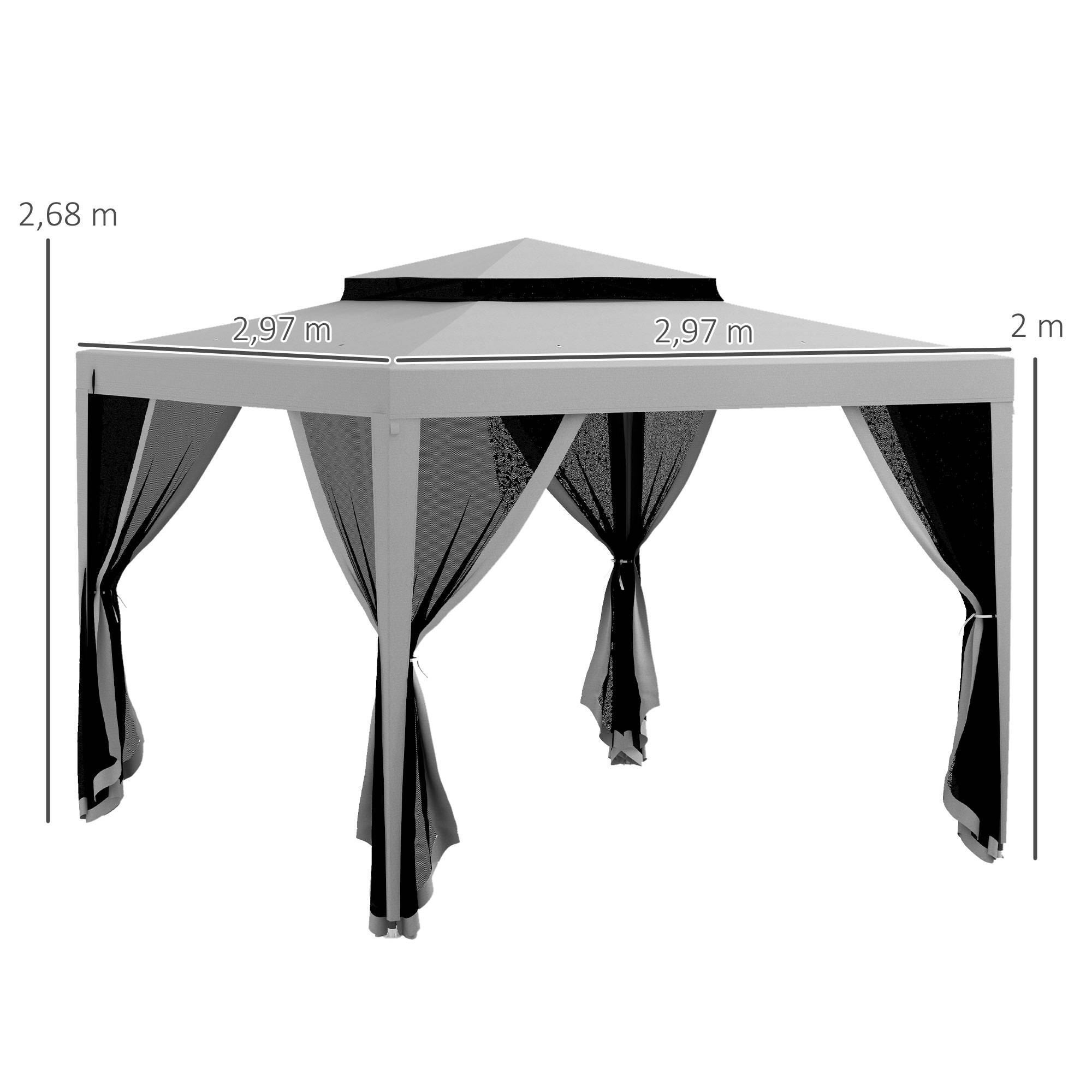 Outsunny - Tonnelle barnum de jardin 3x3m 4 moustiquaires amovibles double toit gris - Outsunny - Image 3