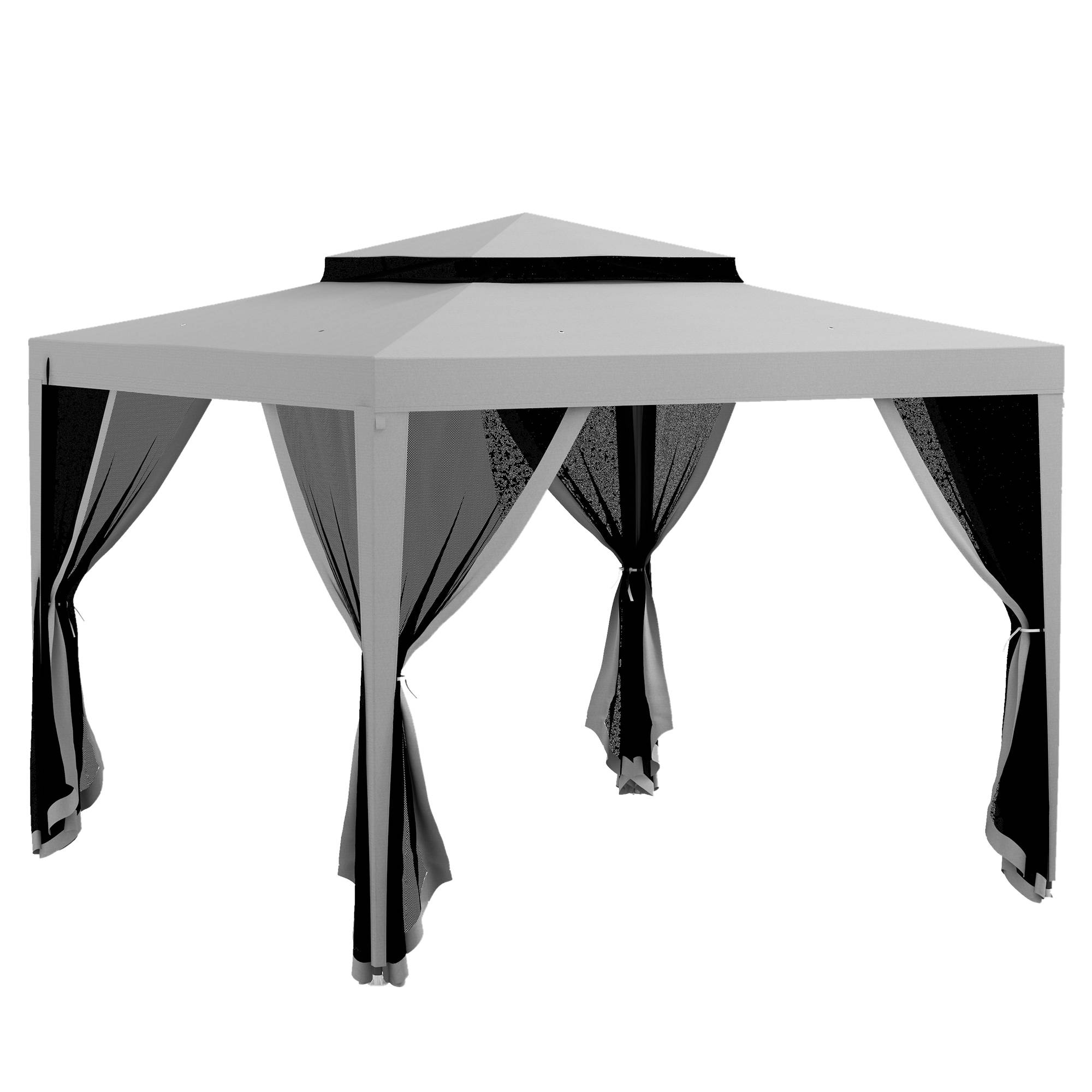 Outsunny - Tonnelle barnum de jardin 3x3m 4 moustiquaires amovibles double toit gris - Outsunny - Image 1