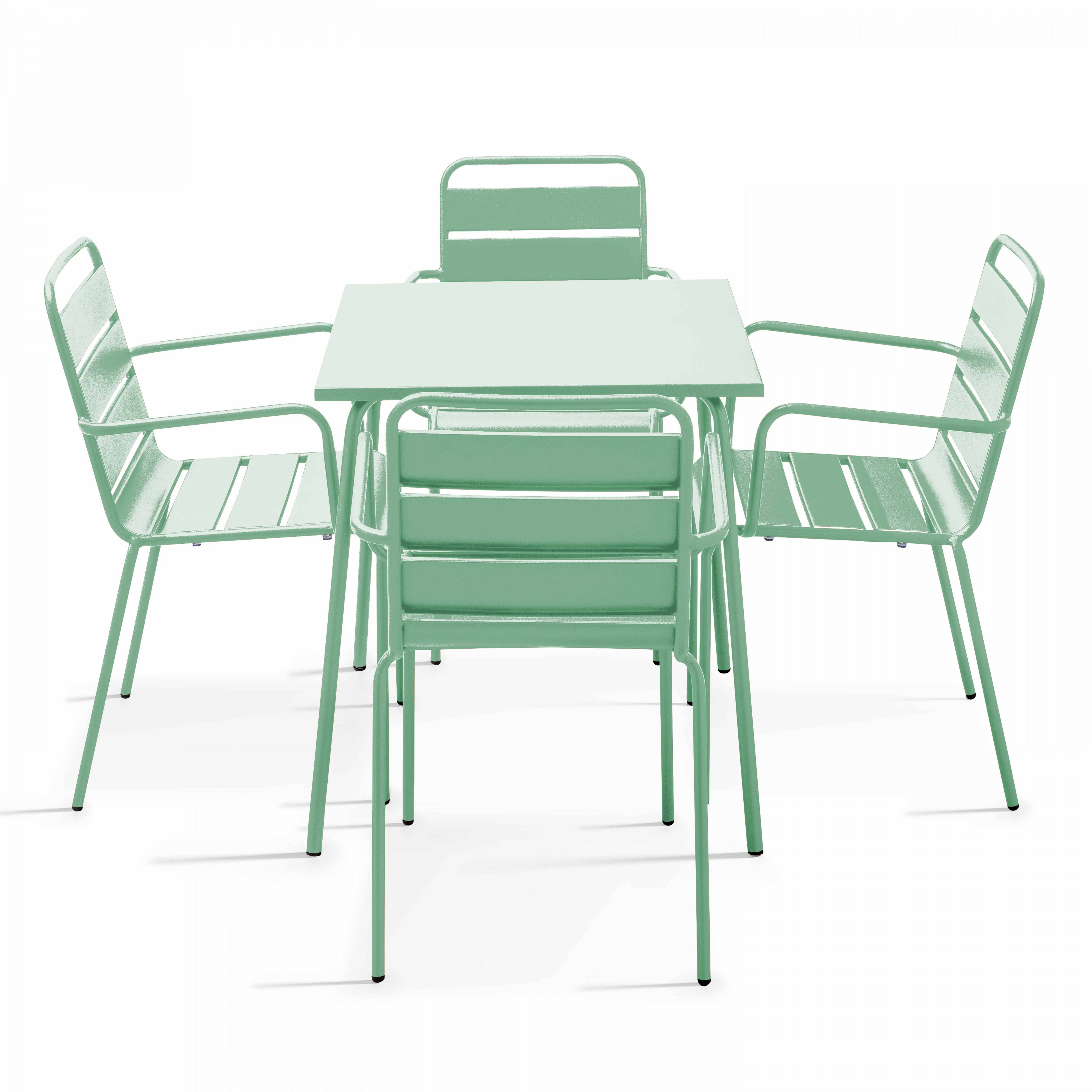 Oviala - Ensemble table de jardin carrée et 4 fauteuils acier vert sauge Palavas - Oviala - Imagen 1