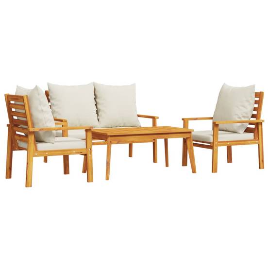 Salon de Jardin Bas 4 Pièces Bois d'Acacia Massif Huilé Table Basse Banc et Fauteuils Terrasse Brun – ComfortXL Outdoor Living - Image 2