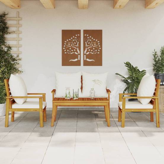 Salon de Jardin Bas 4 Pièces Bois d'Acacia Massif Huilé Table Basse Banc et Fauteuils Terrasse Brun – ComfortXL Outdoor Living - Image 1