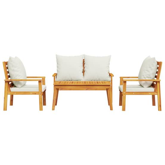 Salon de Jardin Bas 4 Pièces Bois d'Acacia Massif Huilé Table Basse Banc et Fauteuils Terrasse Brun – ComfortXL Outdoor Living - Image 3