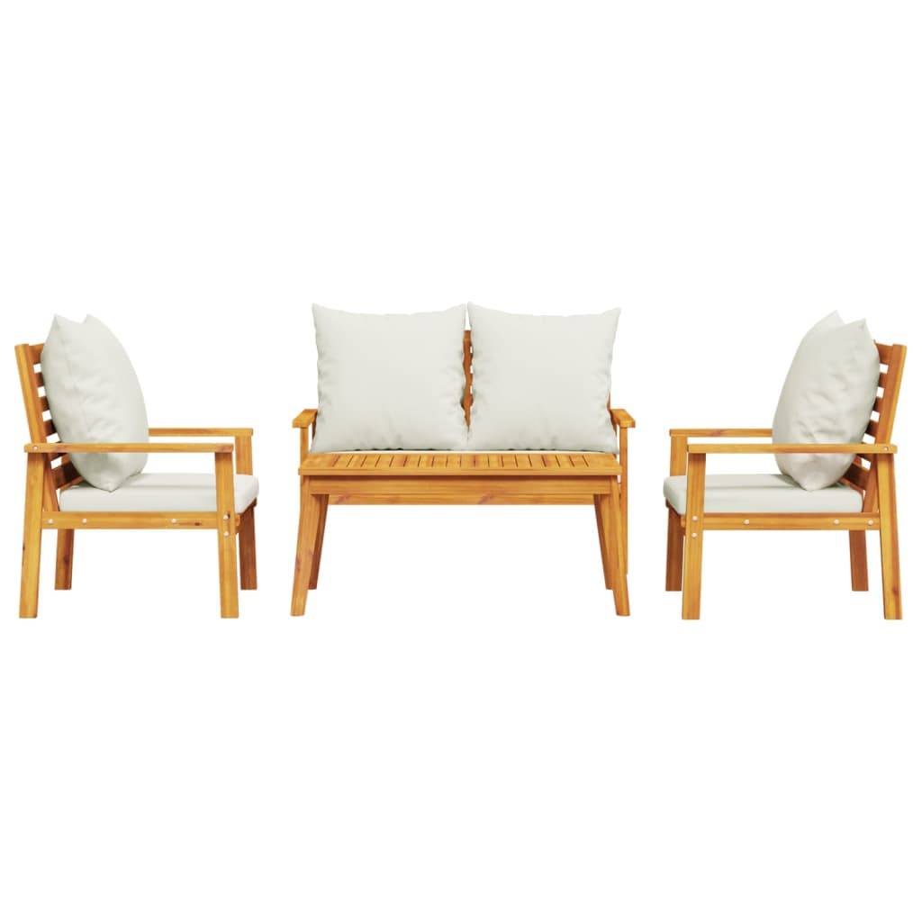 Salon de Jardin Bas 4 Pièces Bois d'Acacia Massif Huilé Table Basse Banc et Fauteuils Terrasse Brun – ComfortXL Outdoor Living - Image 3