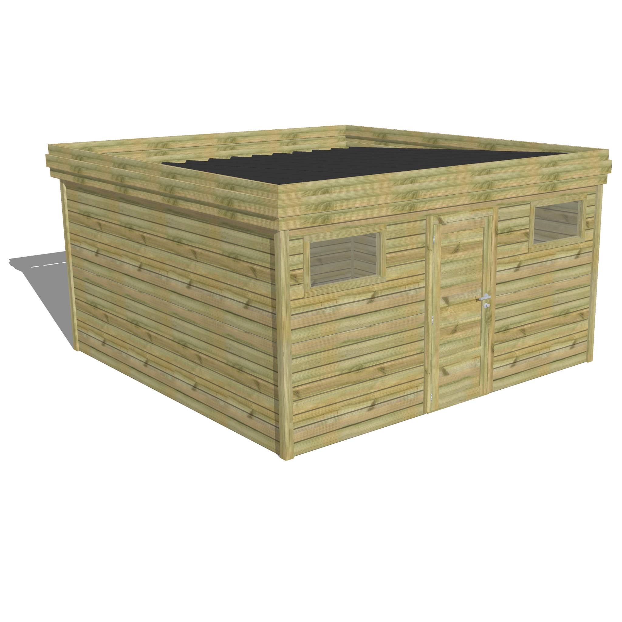 Sans Marque - ABRI DE JARDIN bois autoclave 27mm - 4,34x4,34m / 19m2 - Bac acier - Abri Français - Image 1