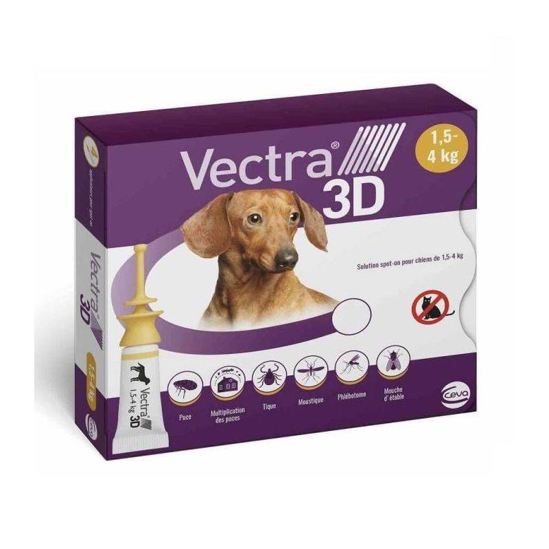 VECTRA 3D CHIEN (1,5-4 kg) 3 pipettes - Imagen 1