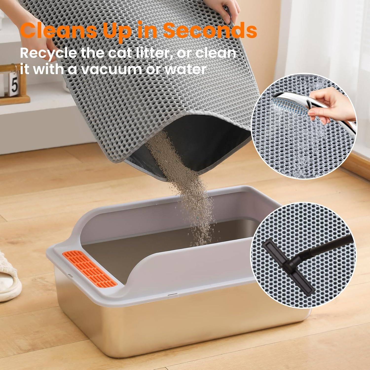 Tapis de litière pour chat, double couche, nid d'abeille, antidérapant, imperméable et anti-urine, accessoire pour chat, 55*75 cm, gris-Lytech - Image 4