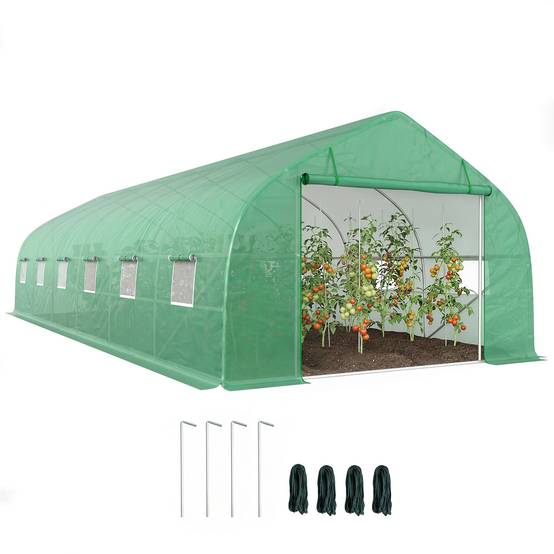 Serre Tunnel de Jardin 24 m² 8 x 3 x 2 m, Structure en Acier, Bâche PE, Porte et 12 Fenêtres - Image 1