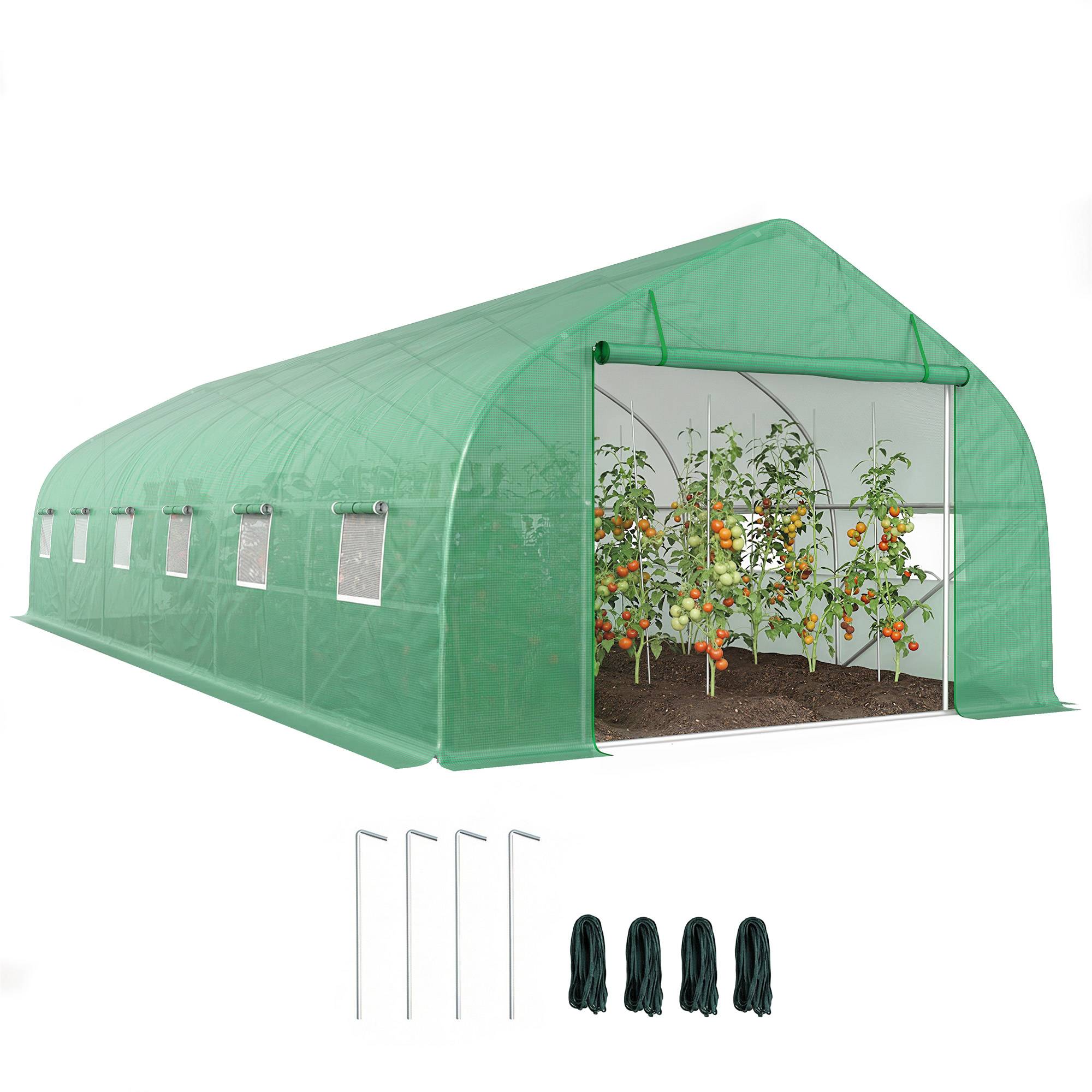 Serre Tunnel de Jardin 24 m² 8 x 3 x 2 m, Structure en Acier, Bâche PE, Porte et 12 Fenêtres - Image 1