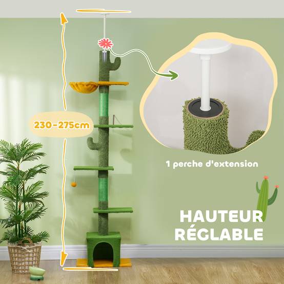 Arbre à chat plafond panneaux de particules intérieur hauteur ajustable 275cm vert - ComfortXL Outdoor Living - Image 6
