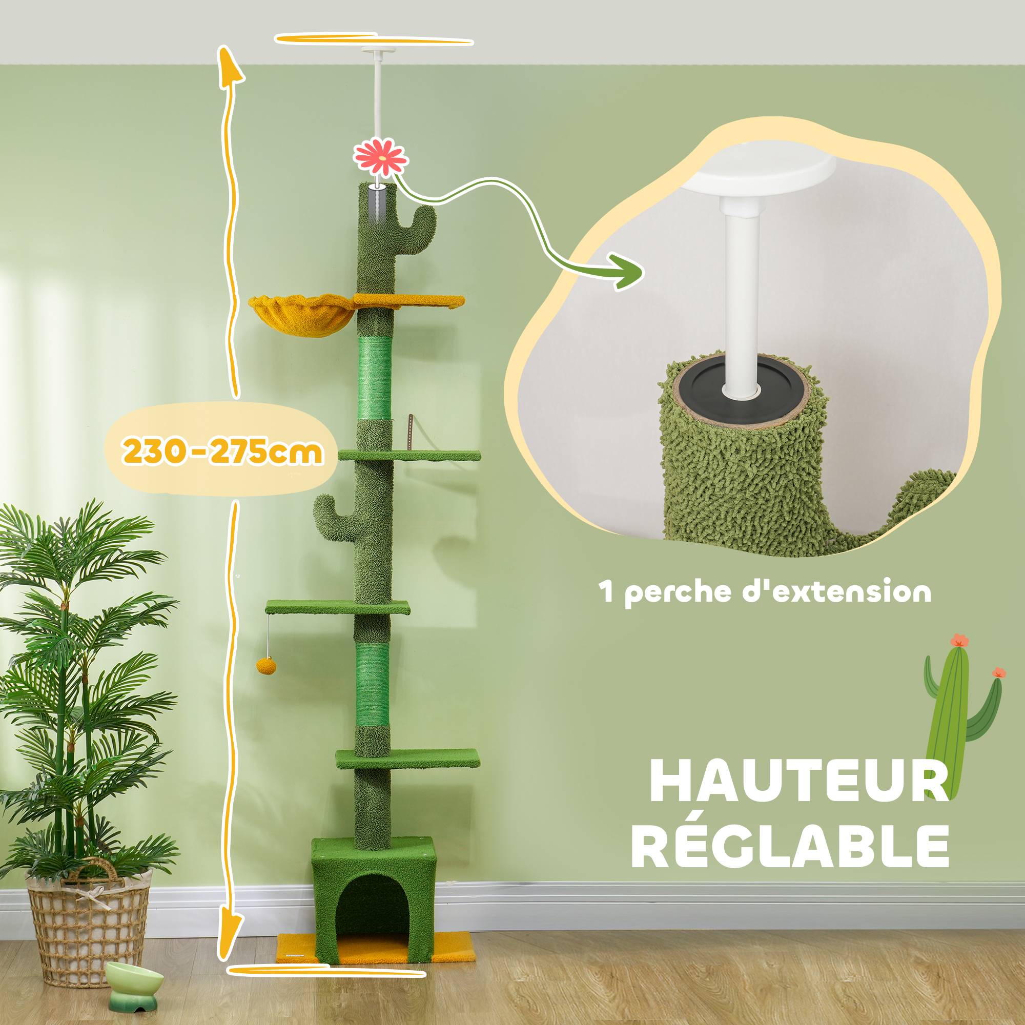 Arbre à chat plafond panneaux de particules intérieur hauteur ajustable 275cm vert - ComfortXL Outdoor Living - Image 6