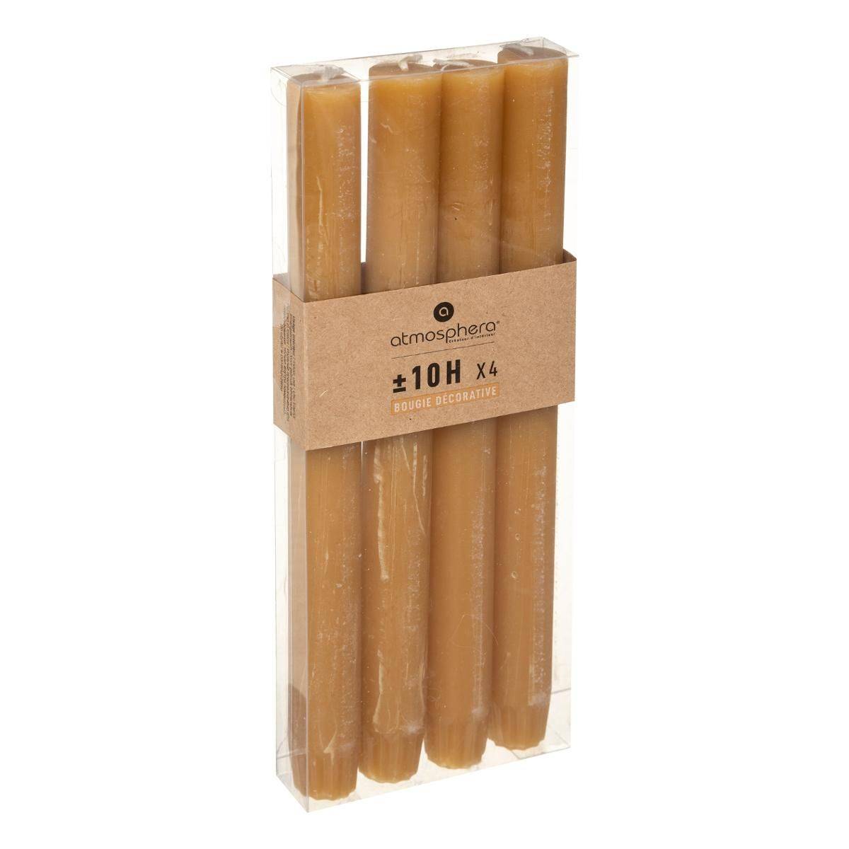 Lot de 4 Bougies Bâtons Rustique Jaune H 24.5 cm - Image 1